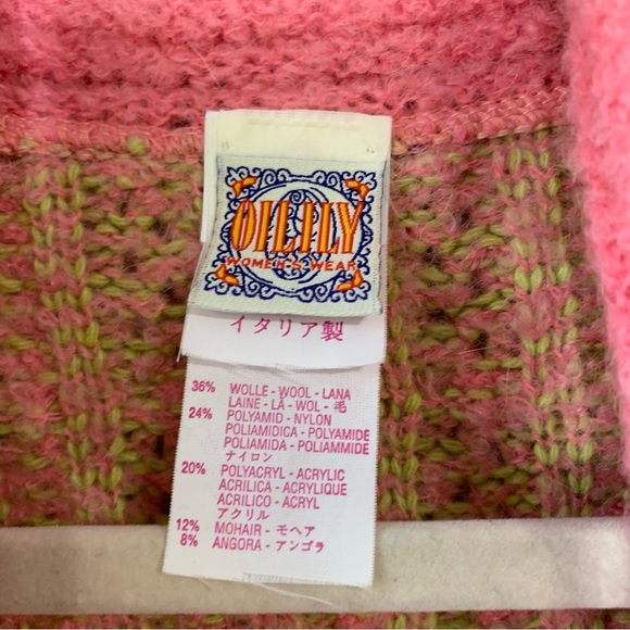 Vintage Oilily wool blend neon‎ pink/yellow cableknit cardigan sweater. Size S - Picture 4 of 12